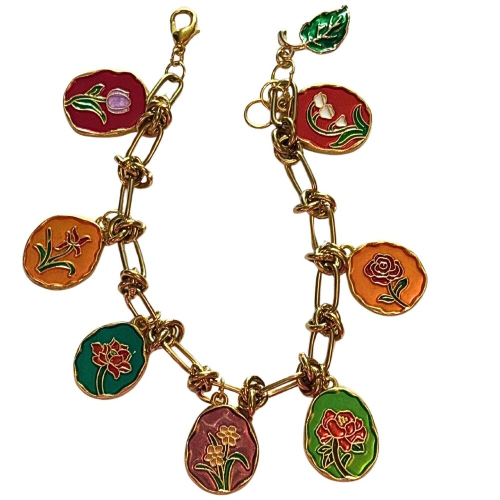 Floral Enamel Charm Bracelet